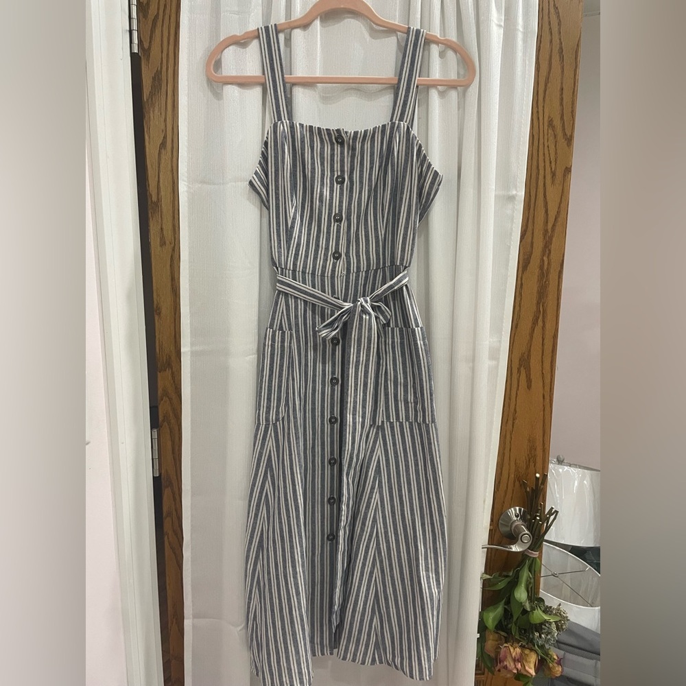 Striped Blue and White Button-Down Dress
